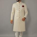 Square Pattern Embroidered White Sherwani | Father Son Combo | Sequin Work | Jaipurio